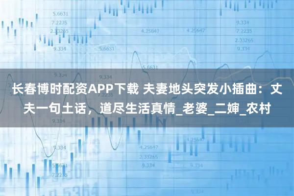 长春博时配资APP下载 夫妻地头突发小插曲:丈夫一句土话,道尽生活真情_老婆_二婶_农村